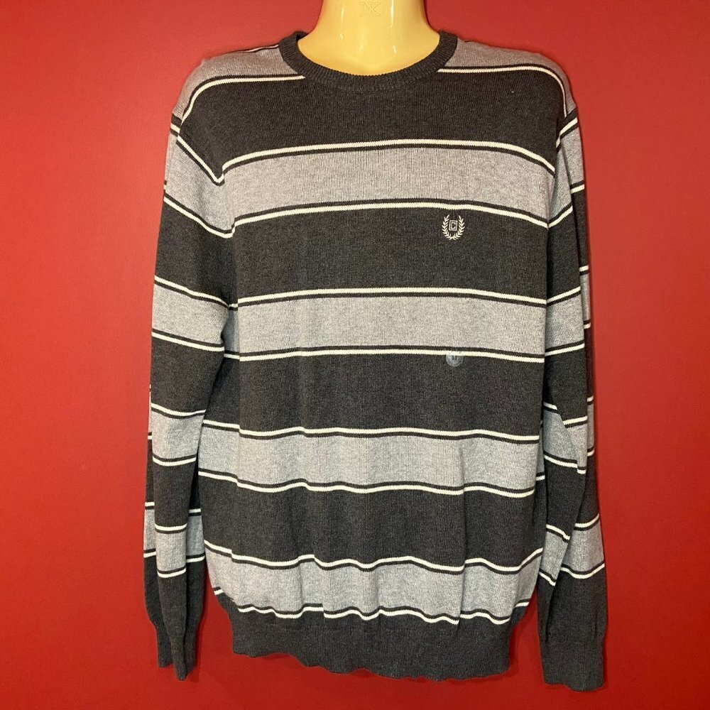 CHAPS Men's Grey Striped Knit Sweater - Size Medium - NWT $65